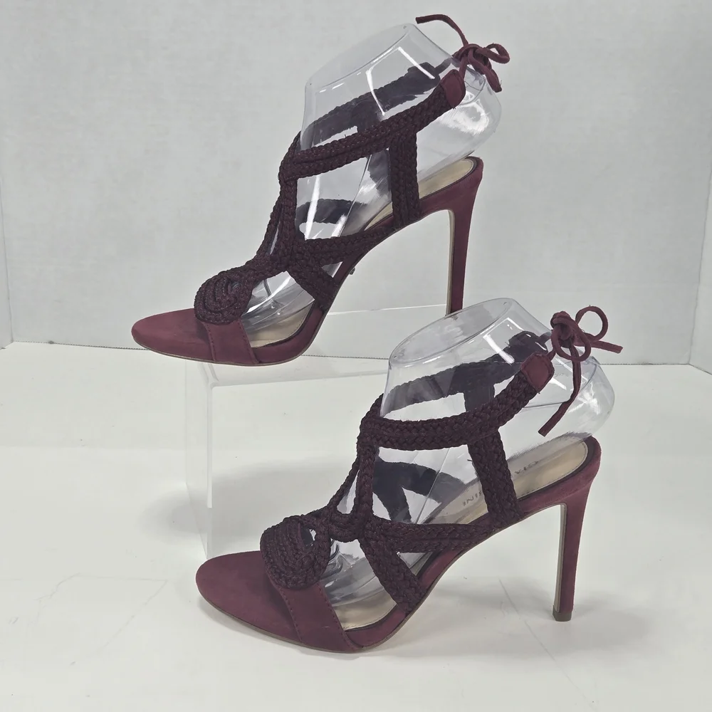 Gianni Bini Lauren Marie Suede Burgundy Braided LaceUp Stiletto Sandals Size 8.5